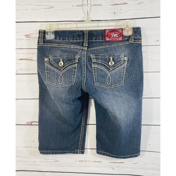 YMI Jean Shorts Womens Size 0 Denim Long Shorts Ladies Dark Wash Low Rise - Picture 5 of 8